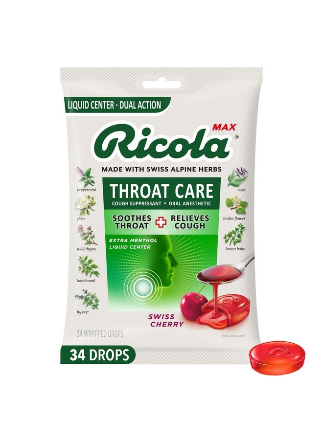 Ricola Ricola Max Swiss Cherry Throat Care Large Bag | Cough Suppressant Drops | Dual Action Liquid Center | Soothing Long-Lasting Relief - 34 Count (Pack of 1) - Image 1