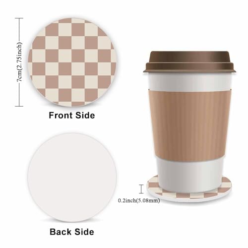 Gwwens Khaki Checkered Steering Wheel Cover for WomenUniversal Auto Steering Wheel 1415 Inch Car Interior Accessories with 2PCS Car CoastersSuitable for Men and Women - Image 3