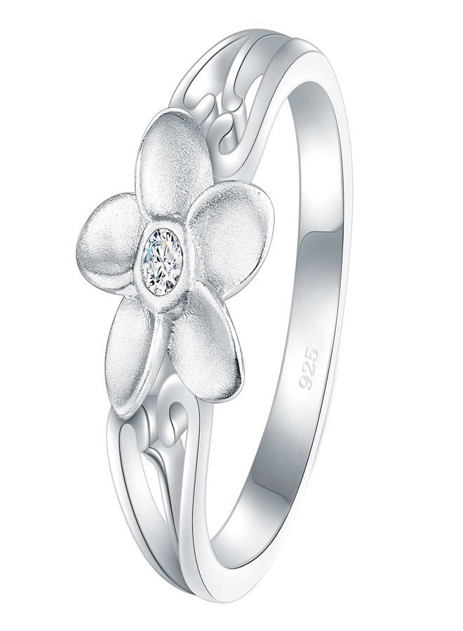 BORUO 925 Sterling Silver Ring, Plumeria Cubic Zirconia CZ Hawaiian Flower Comfort Fit Wedding Band Ring Size 7 - Image 1
