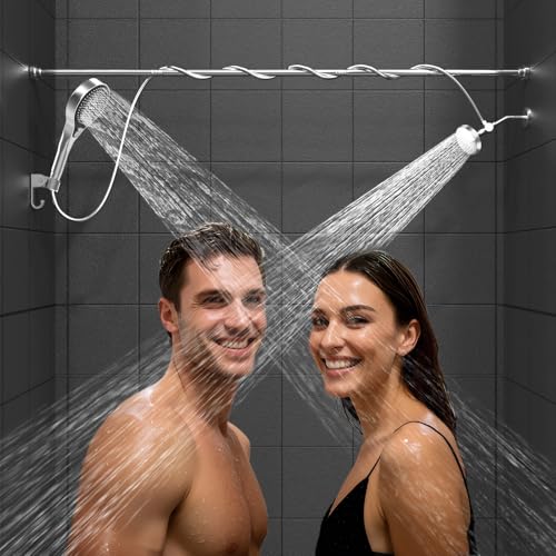NTPN Dual Shower Head with Handheld for Couples: High Pressure Double Shower Heads for Two People - Adjustable Two Showerhead System with 3 Flow Settings Fits 2 Person Bathroom (Chrome) - Image 1