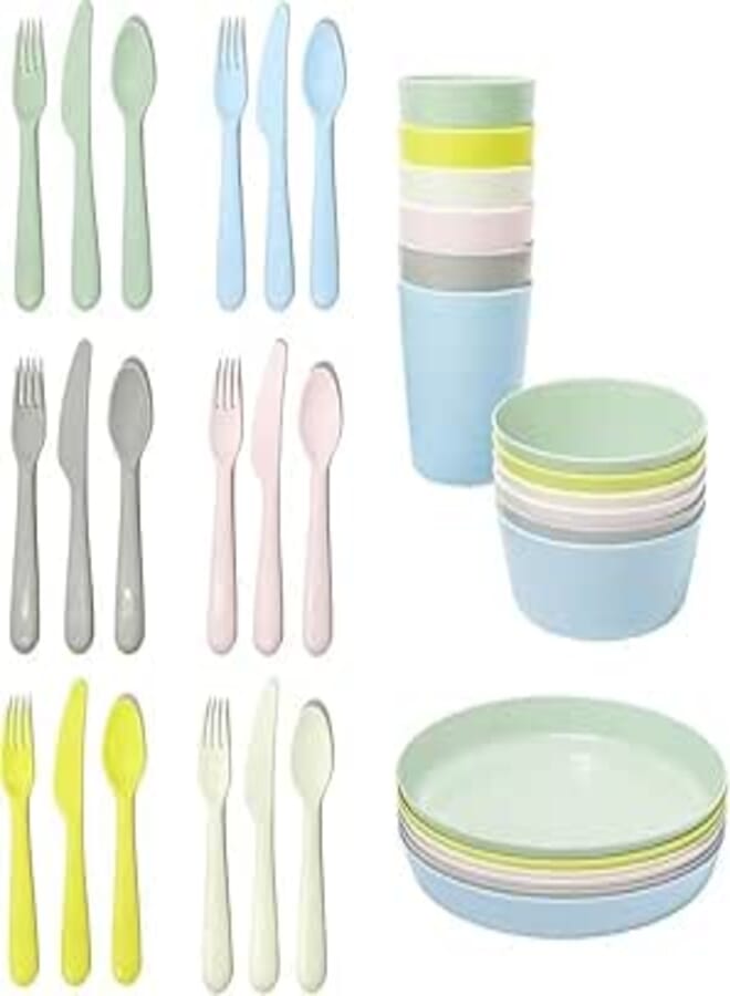 Ikea Kalas IKEA 6 Piece Kids Bowls and Plates Set, Pastel Multicoloured