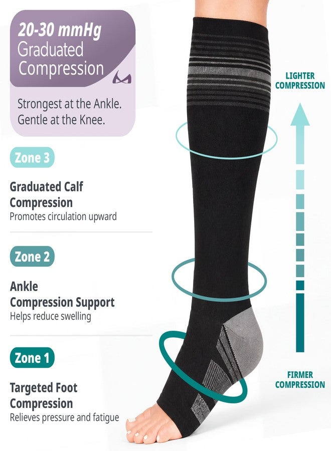 BraceAbility Plus Size Wide Calf Knee High Diabetic Compression Socks for Women and Men, 20-30 mmHg Toeless Design for Neuropathy, Edema, Swollen Legs, Circulation (XL/2XL Wide Calf - Black) - Image 3