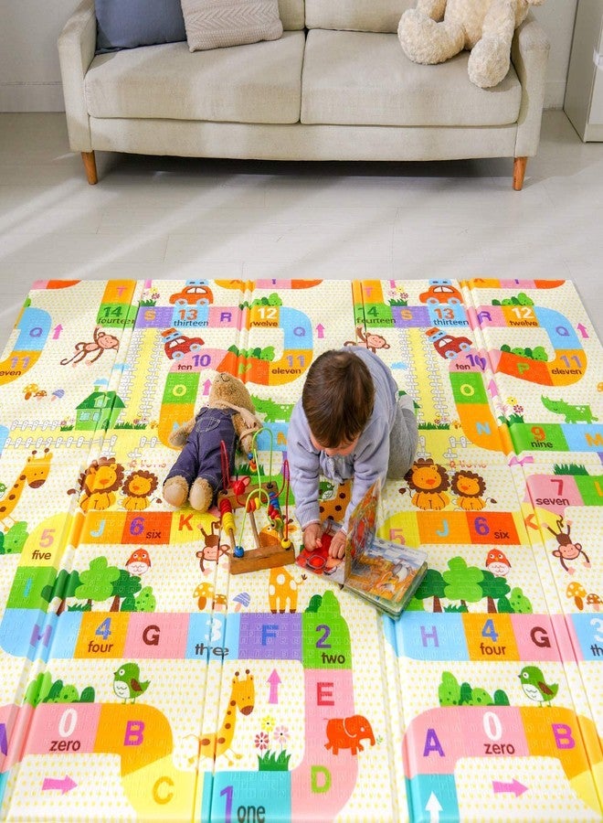 Easy SHOPE Printed Design Baby Playmat Folding Extra Large Track Design Bus Design & Giraffe Print Waterproof Portable Double Sided Non-Slip Reversible Kids Baby Toddler Outdoor Indoor (Alpha Design) - Image 2