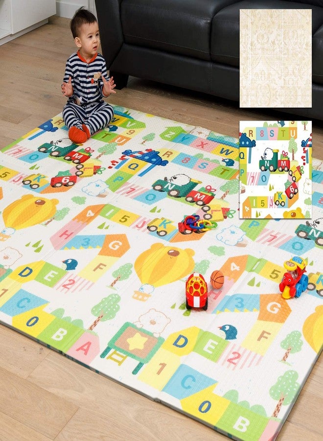 Easy SHOPE Printed Design Baby Playmat Folding Extra Large Track Design Bus Design & Giraffe Print Waterproof Portable Double Sided Non-Slip Reversible Kids Baby Toddler Outdoor Indoor (Alpha Design) - Image 1