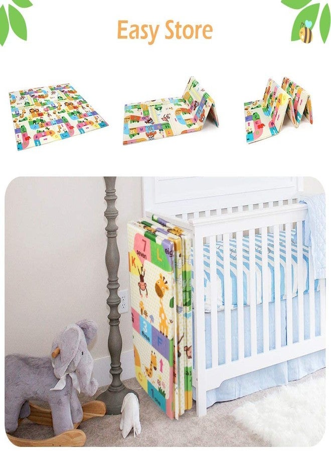 Easy SHOPE Printed Design Baby Playmat Folding Extra Large Track Design Bus Design & Giraffe Print Waterproof Portable Double Sided Non-Slip Reversible Kids Baby Toddler Outdoor Indoor (Alpha Design) - Image 4
