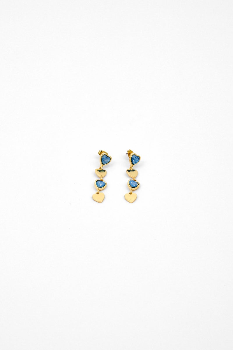 Caracol Women Heart Tear Earrings, Gold/Blue  - Image 2