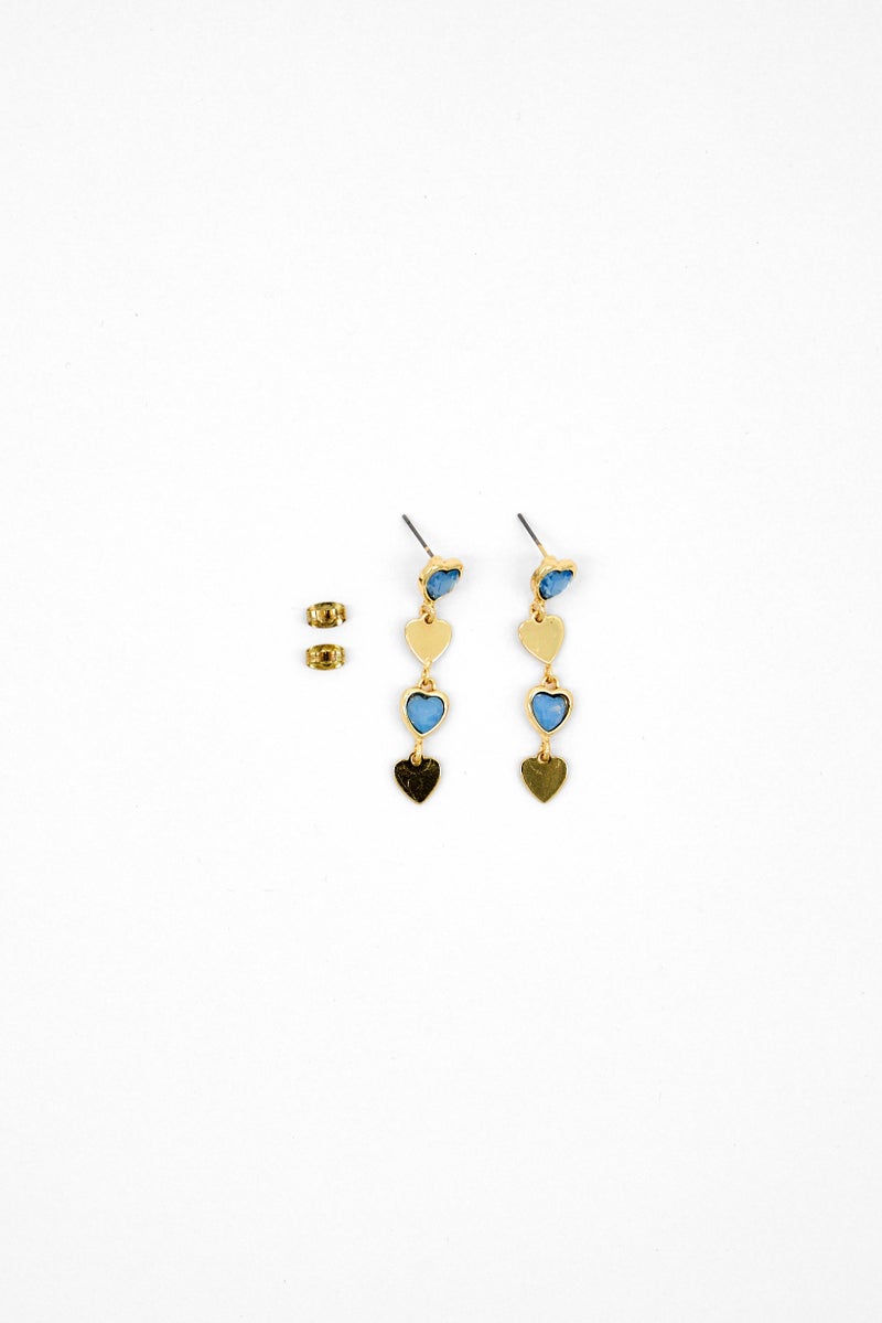 Caracol Women Heart Tear Earrings, Gold/Blue  - Image 3