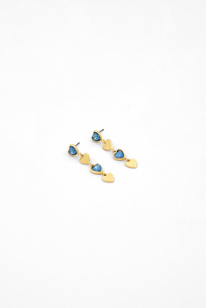 Caracol Women Heart Tear Earrings, Gold/Blue  - Image 1