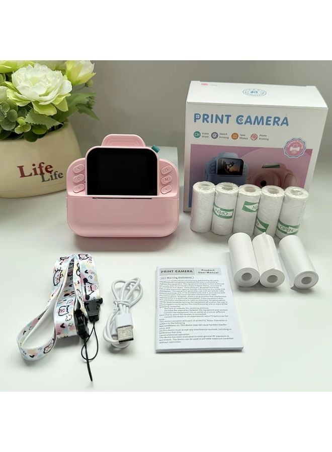 Pink Instant Print Camera Bundle 8 Rolls Paper HD Photo Printer MP3 Player Holiday Gift - Image 1