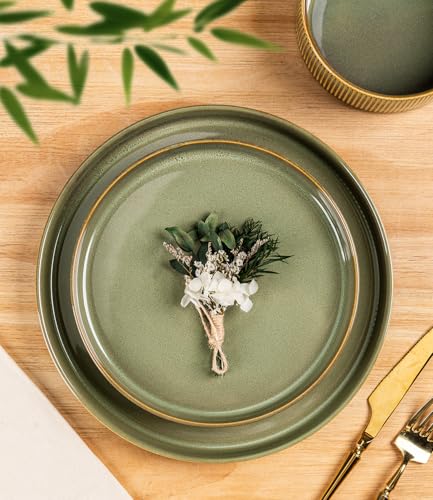 TheTerra Ceramic Dinnerware Sets for 8, 24 Pieces Porcelain Lightweight Plates and Bowls Sets, Scratch Resistant Dish Set, Oven & Microwave & Dishwasher Safe, Sage Umber - Image 3