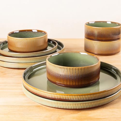 TheTerra Ceramic Dinnerware Sets for 8, 24 Pieces Porcelain Lightweight Plates and Bowls Sets, Scratch Resistant Dish Set, Oven & Microwave & Dishwasher Safe, Sage Umber - Image 5