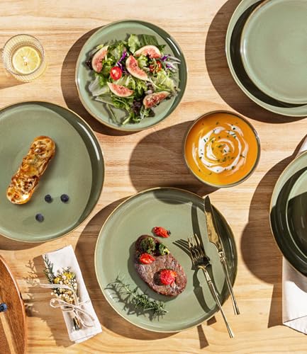 TheTerra Ceramic Dinnerware Sets for 8, 24 Pieces Porcelain Lightweight Plates and Bowls Sets, Scratch Resistant Dish Set, Oven & Microwave & Dishwasher Safe, Sage Umber - Image 4