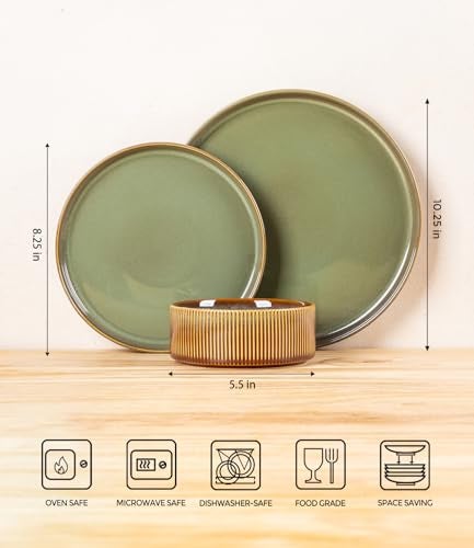 TheTerra Ceramic Dinnerware Sets for 8, 24 Pieces Porcelain Lightweight Plates and Bowls Sets, Scratch Resistant Dish Set, Oven & Microwave & Dishwasher Safe, Sage Umber - Image 2