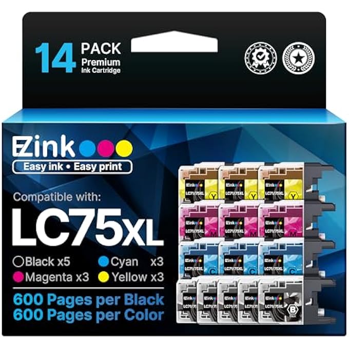 (TM) COMPATIBLE INK CARTRIDGE REPLACEMENT FOR BROTHER LC75 LC71 LC79 XL TO USE WITH MFC-J6510DW MFC-J6710DW MFC-J6910DW MFC-J280W MFC-J425W (5 BLACK, 3 CYAN, 3 MAGENTA, 3 YELLOW) 14 PACK - Image 1
