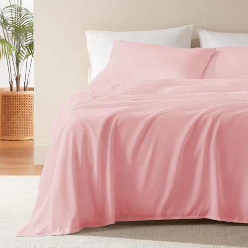 SLEEP ZONE Nanotex Super Soft Cooling Twin Bed Sheets Set for Kids 3 Piece  Easy Care Fitted Flat Sheet  Pillowcase Sets  Wrinkle Free Fade Resistant Deep Pocket 16 Ballet Pink Twin