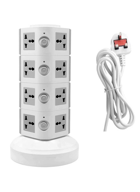 NTECH 220V Universal Vertical Multi Socket Tower Electrical Outlet Lead Extension with USB Ports 3M Cord UK Plug Power Strip 4 Layers (Gray)