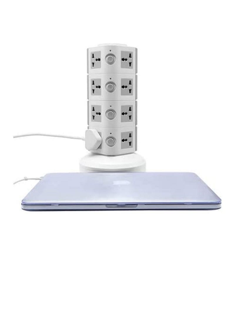 NTECH 220V Universal Vertical Multi Socket Tower Electrical Outlet Lead Extension with USB Ports 3M Cord UK Plug Power Strip 4 Layers (Gray)