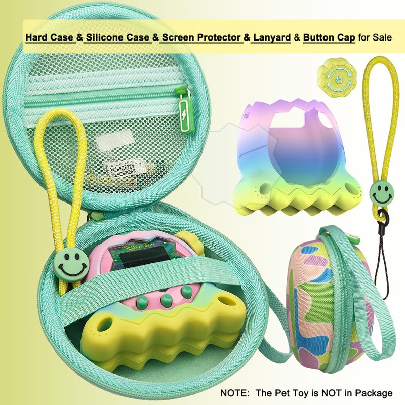 JCHPINE Hard Case and Silicone Cover for Tamagotchi Paradise Electronic Pet, Protective Cases for Tamagotchi Paradise with Screen Protector and Lanyard (Rainbow) - Image 2