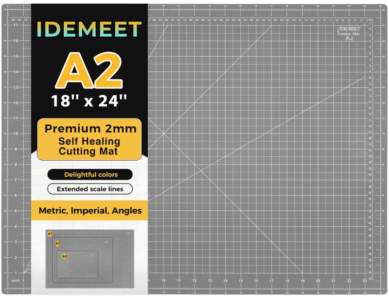 Idemeet Premium 18" x 24" Self Healing Sewing Mat, Non-slip A2 Cutting Mat for Quilting, 5-Ply Rotary Cutting Board Double-Sided for Crafts Cutting Fabric Scrapbooking Modeling Projects, Anthracite Gray - Image 1