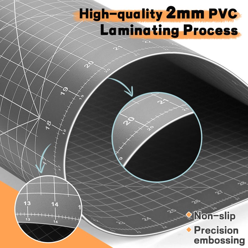 Idemeet Premium 18" x 24" Self Healing Sewing Mat, Non-slip A2 Cutting Mat for Quilting, 5-Ply Rotary Cutting Board Double-Sided for Crafts Cutting Fabric Scrapbooking Modeling Projects, Anthracite Gray - Image 5