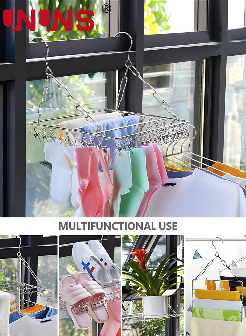 UNUNS 45 Clips Hangers Clothes Drying Rack,Stainless Steel Folding Towel Rack Indoor Outdoor Laundry Rack With Sock Clips For Drying Socks,25x60cm - Image 3