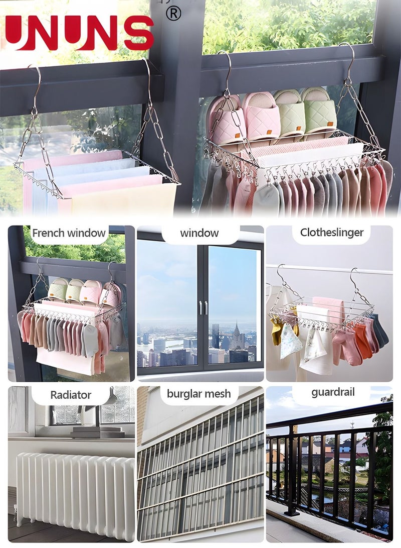 UNUNS 45 Clips Hangers Clothes Drying Rack,Stainless Steel Folding Towel Rack Indoor Outdoor Laundry Rack With Sock Clips For Drying Socks,25x60cm - Image 5