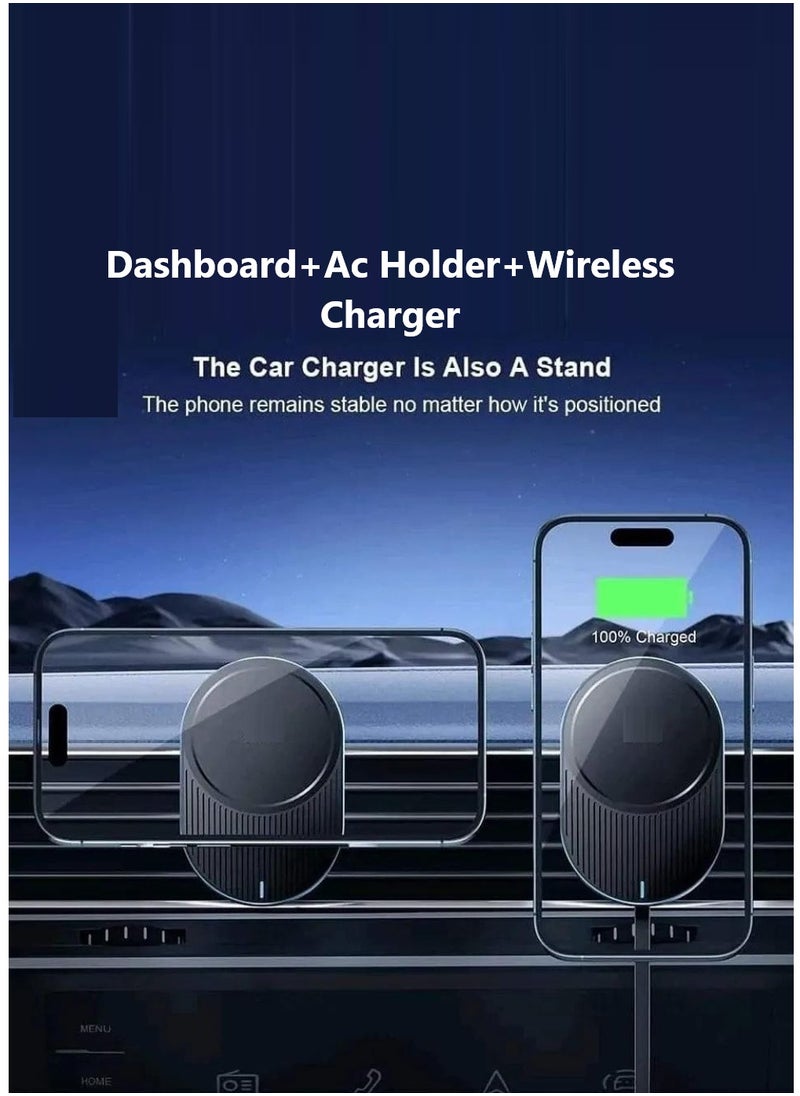 NYORK 2 In 1 Magsafe Wireless Charger (Dashboard+Ac Holder+Wireless Charger)With Type-c Cable Black  - Image 2