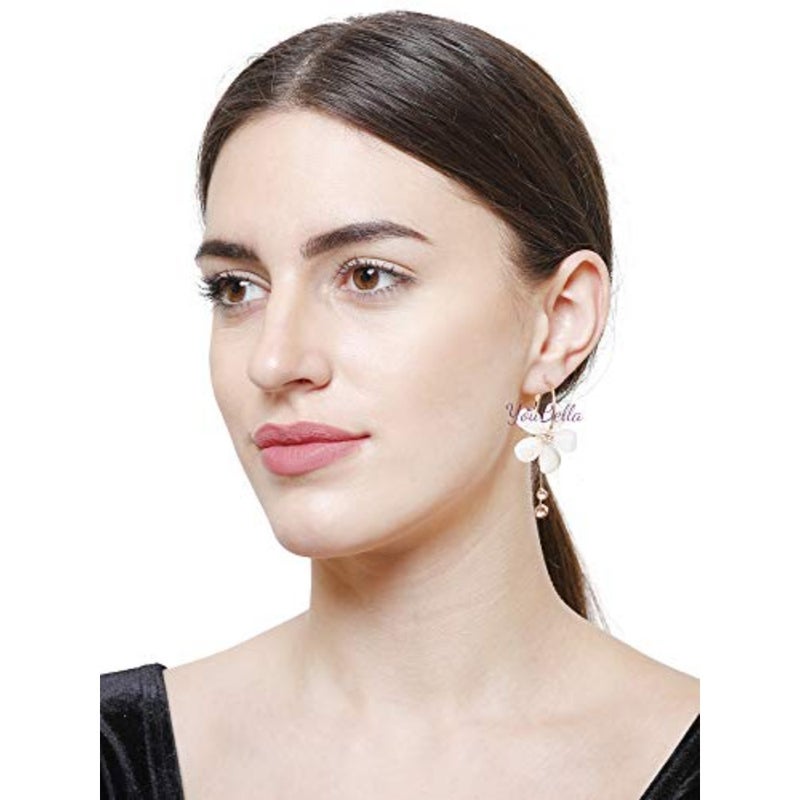 Youbella Gold Plated Drop Earrings For Women Off-White (Ybear_31191) - Image 2