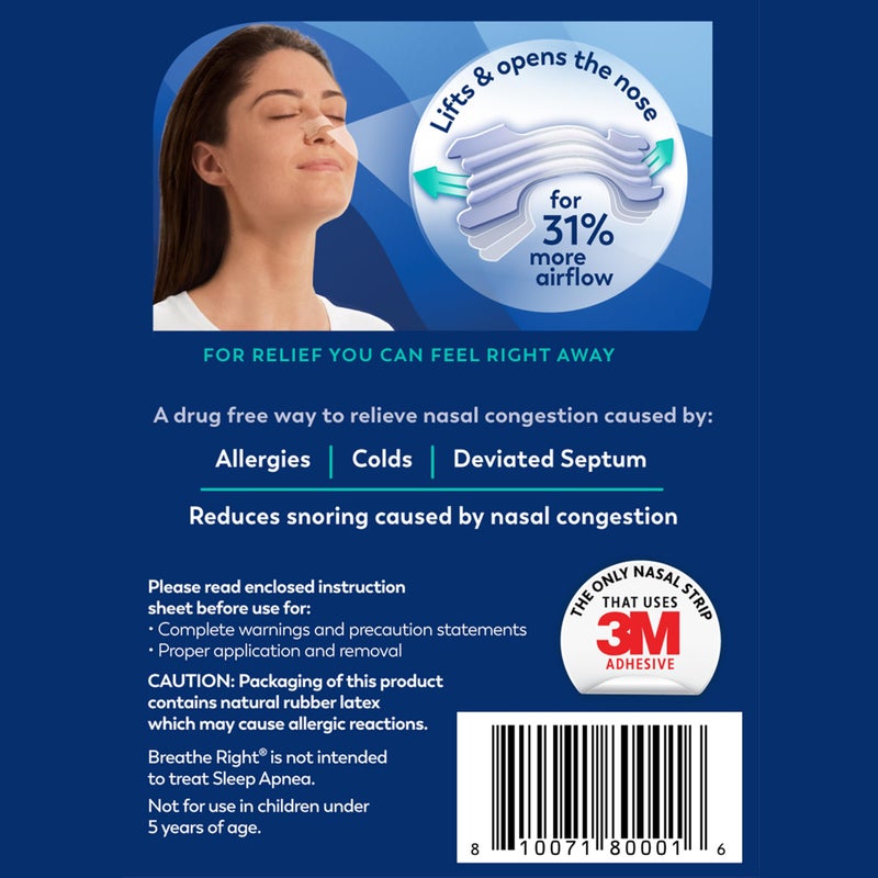 Breathe Right Nasal Strips | Extra Strength | Clear Nasal Strips | For Sensitive Skin | Help Stop Snoring | Drug-Free Snoring Solution & Nasal Congestion Relief Caused by Colds & Allergies | 26 Count - Image 5