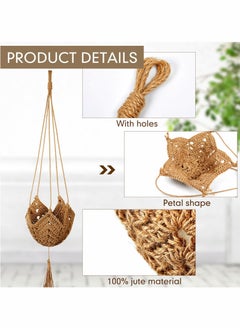 Excefore Macrame Plant Hangers Jute Crochet Plant Indoor Boho Plant Hanger Large Hanging Wall Plants with  for Indoor Outdoor Home Decorations Fence Planters Plant Flower Pots  2 Packs  - Image 3