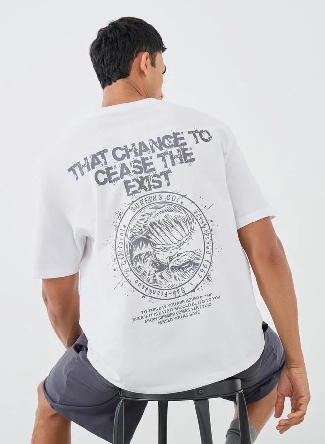 Styli Styli Slogan Back Printed Crew Neck Oversized T-Shirt