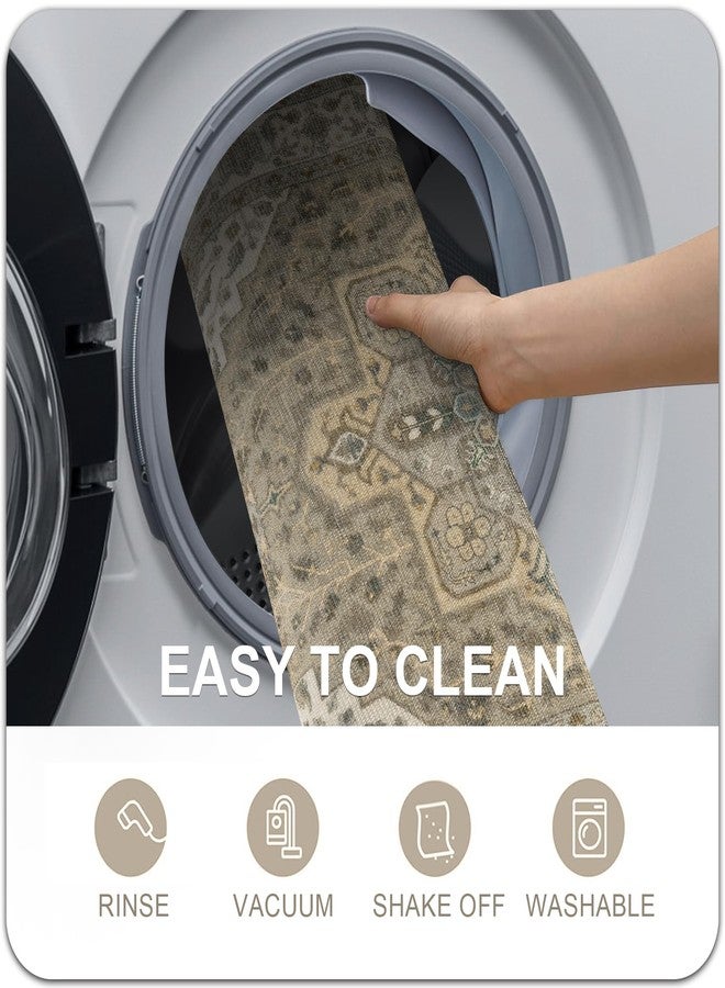 Collive Washable Indoor Doormat, Non Slip Retro Floor Mat 20" x 32" Small Rug Quick Absorbent Entrance Rug Distressed Taupe Front Door Mat, Welcome Mats Entryway Rug Doormats for Kitchen Home Patio - Image 3