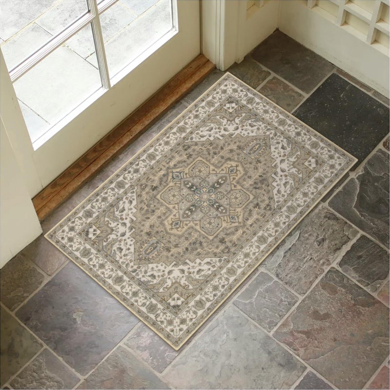 Collive Washable Indoor Doormat, Non Slip Retro Floor Mat 20" x 32" Small Rug Quick Absorbent Entrance Rug Distressed Taupe Front Door Mat, Welcome Mats Entryway Rug Doormats for Kitchen Home Patio - Image 1