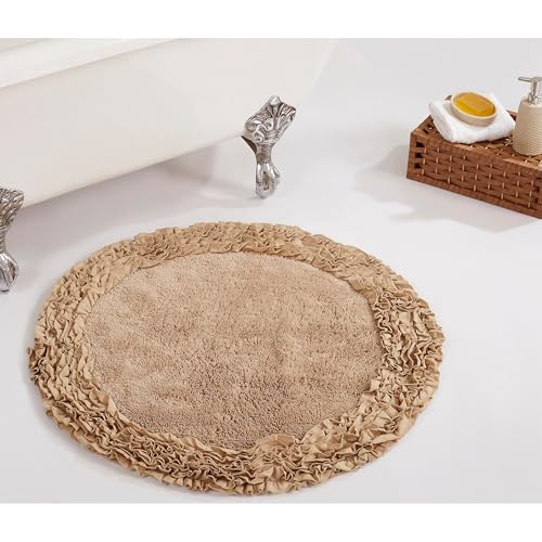 Better Trends Premium Bathroom 30” Round Mat 100% Cotton, Water Absorbent Non-Slip Backing, Machine Washable for Bathroom, Tub, and Shower Use, Beige Shaggy Border Collection - Image 1