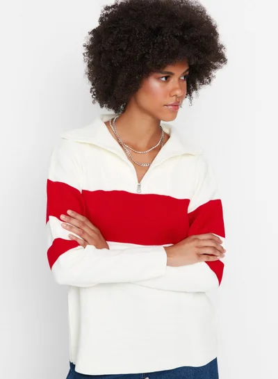 trendyol Zip Detail Colorblock Sweater