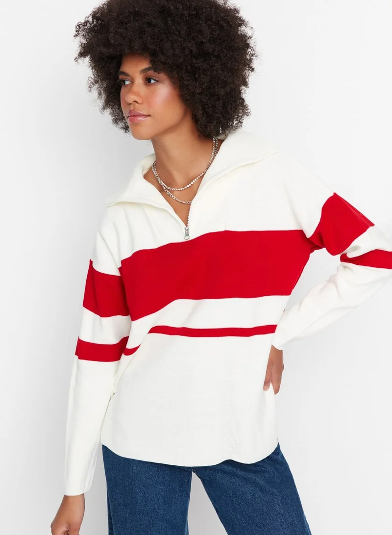 trendyol Zip Detail Colorblock Sweater