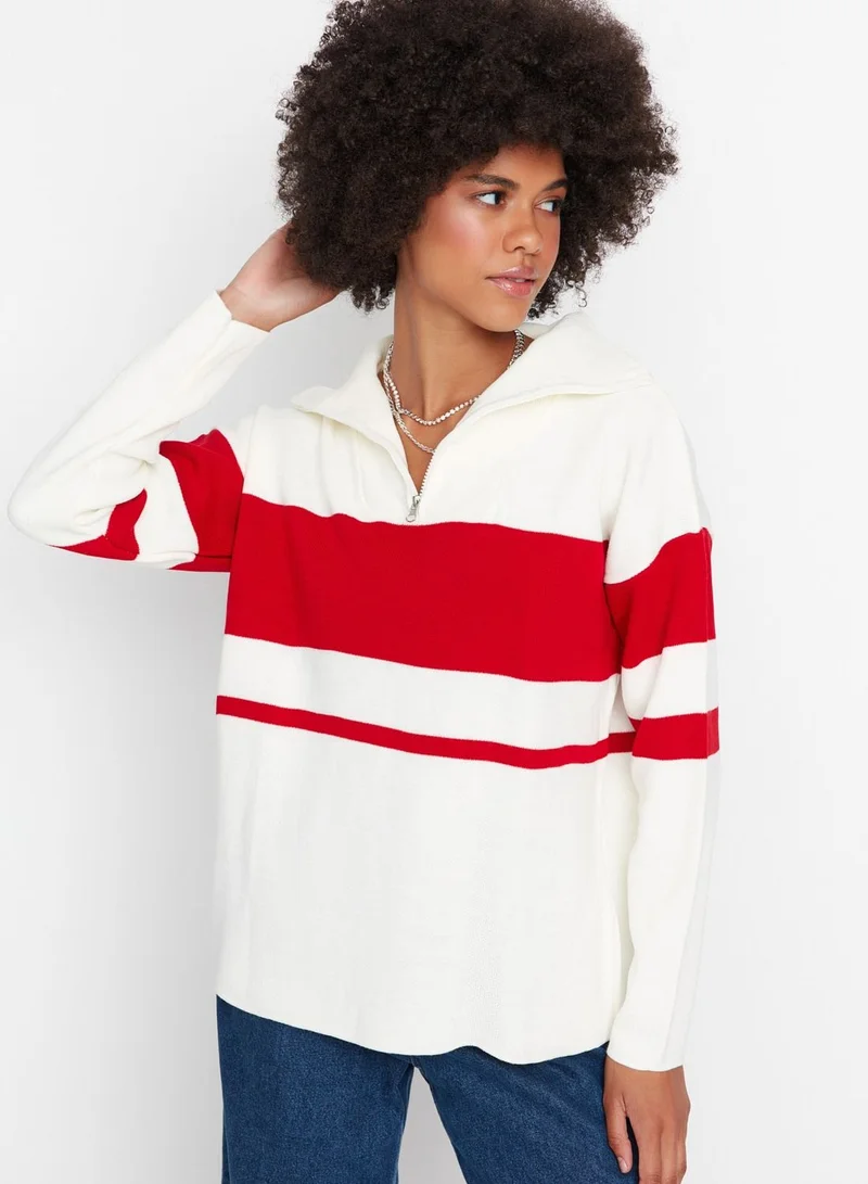 trendyol Zip Detail Colorblock Sweater