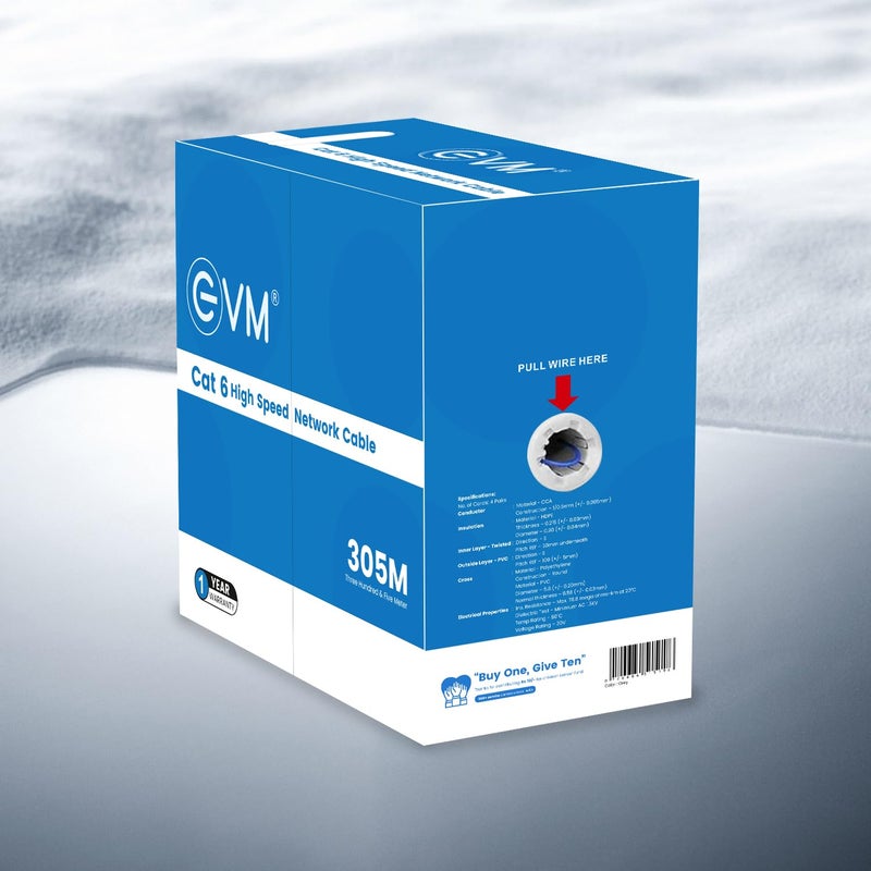 EVM كابل شبكة عالي السرعة CAT6 بطول 100 متر | 4 أزواج من الأسلاك الملتوية | بناء CCA | عزل HDPE | غلاف PVC | مثالي للشبكات المنزلية والمكتبية | ضمان لمدة سنة (-NC-100) - Image 3