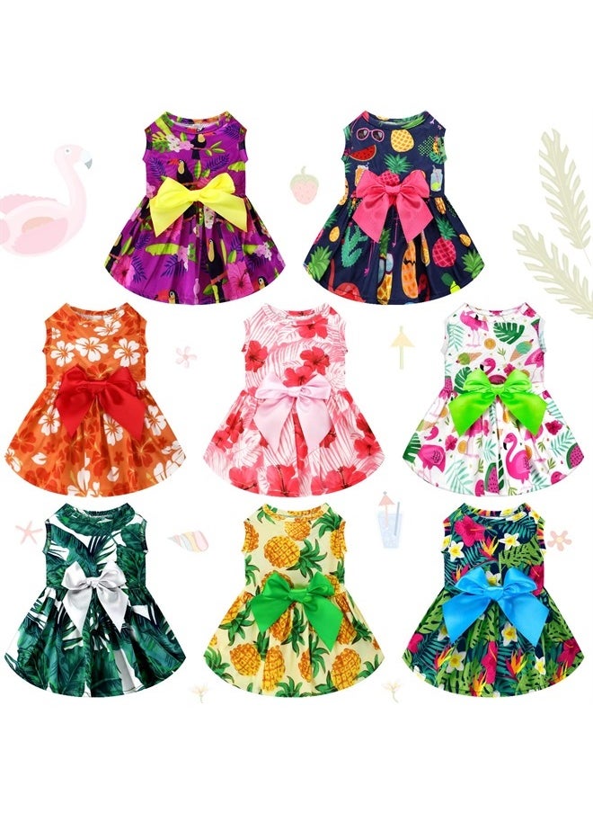 LEIFIDE - 8 Pcs Summer Themed Hawaii Dog Dresses Holiday Dog Dress Flamingo Fruit Floral Pattern Pet Skirts Hawaii Puppy Princess Dresses Outfits Bowknot Puppy Dresses for Girl Dogs Cats Beach (Large) - Image 1