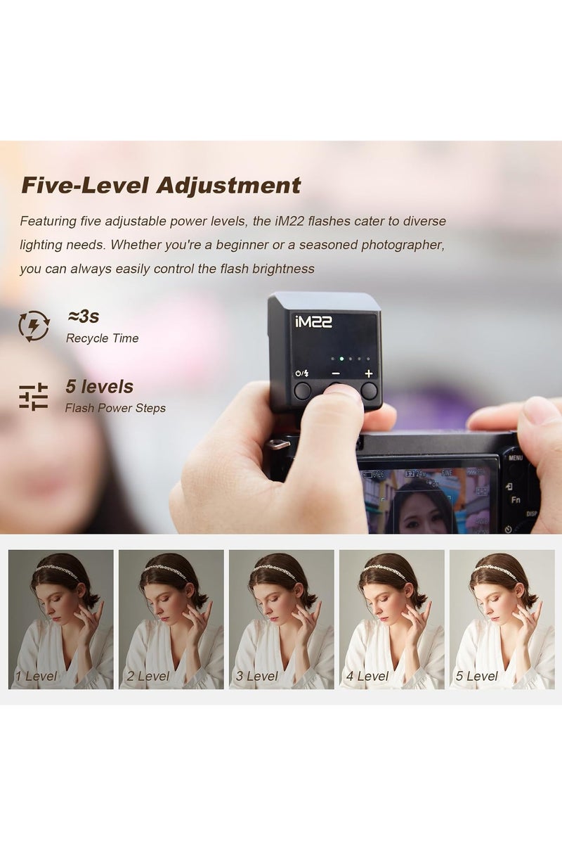 Godox iM22 Camera Flash, Mini Flash for Camera, 440 Full Power Flashes, Built in Lithium Battery, 5 Power Levels, Single Contact Hot Shoe, Compatible for Canon Sony Fuji Nikon Panasonic Olympus - Image 3