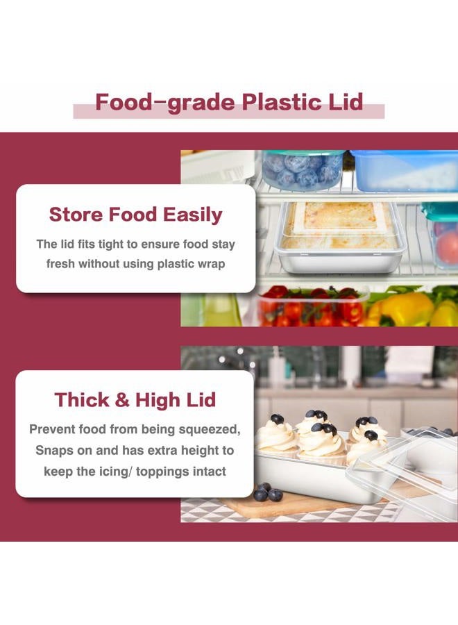 P&P CHEF صينية كعكة مربعة 8 بوصة مع غطاء، صواني خبز من الفولاذ المقاوم للصدأ وأغطية، لللازانيا وكعكة البراوني، قوية ومصنوعة من مواد غذائية، صواني متينة وأغطية بلاستيكية، آمنة للاستخدام في الفرن وغسالة الصحون (2 صواني + 2 أغطية) - Image 4