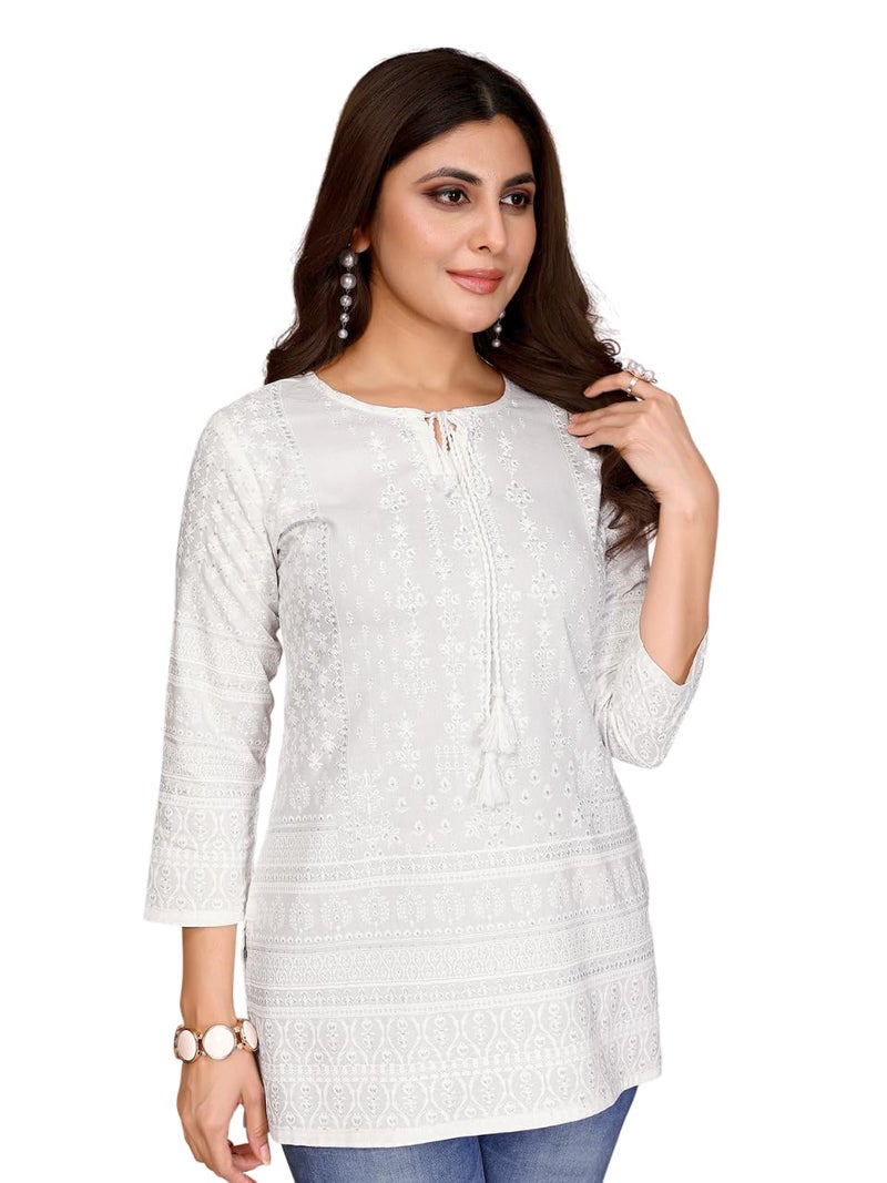 rangita White Rayon Straight Embroidered Short Length Kurti | Kurta for Women_2XL - Image 1