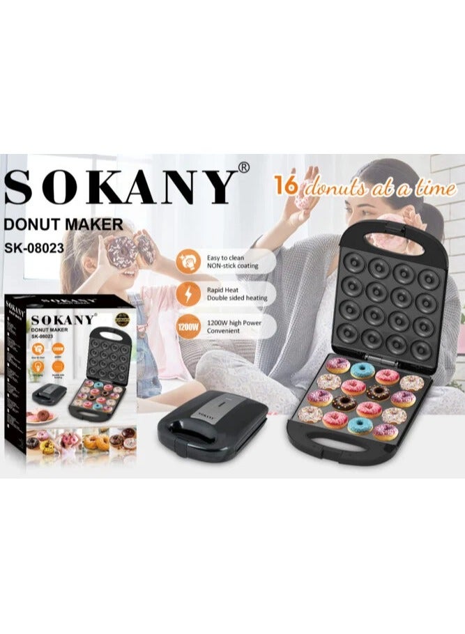 sokany Sokany Donut Maker, 1200 Watt, Non-Stick Coating, Double-Sided Baking for 12 Donuts, Black - Model SK-08023 - Image 2