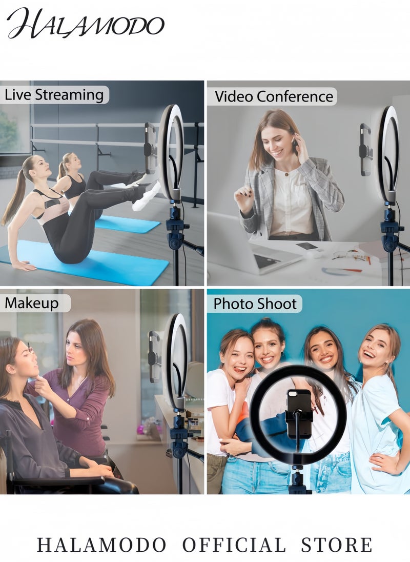 HALAMODO - 10'' Ring Light with Adjustable Tripod Stand and Phone Holder USB Powered Fill Light with 3 Color Modes for Live Streaming Makeup Video Recording TikTok YouTube Photography - Image 1