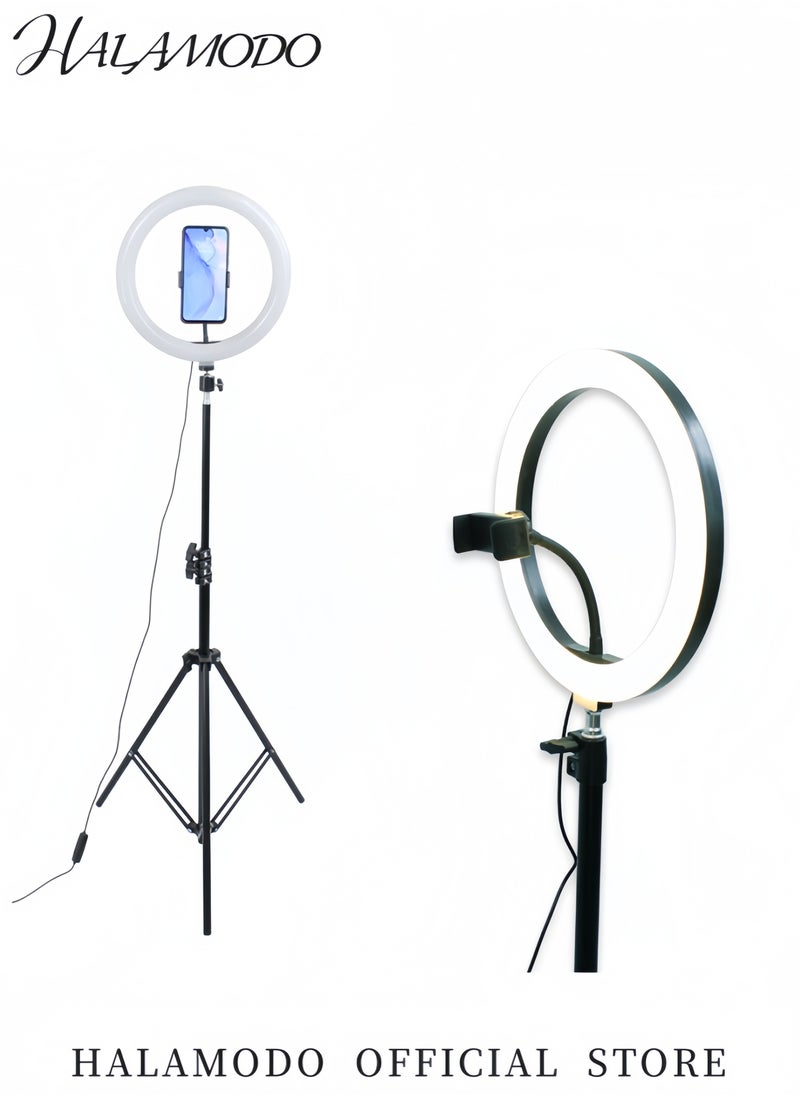 HALAMODO - 10'' Ring Light with Adjustable Tripod Stand and Phone Holder USB Powered Fill Light with 3 Color Modes for Live Streaming Makeup Video Recording TikTok YouTube Photography - Image 1