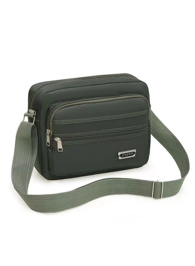 Business Bag Men's And Women's Nylon Wallet Canvas Charging Bag Cashier Shoulder Messenger Bag OxFord Cloth Bag Korean Style Shoulder Bag-Color:Green + Four Zipper (horizontal)  - Image 1