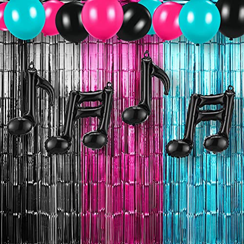 Skylety Music Birthday Party Decorations Includes Karaoke Rose Red Blue Black Tinsel Curtains Music Balloons Note Balloons for Theme Party Photo Backdrop - Image 1