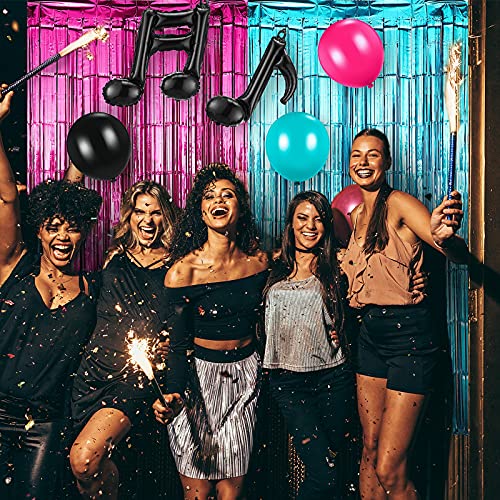 Skylety Music Birthday Party Decorations Includes Karaoke Rose Red Blue Black Tinsel Curtains Music Balloons Note Balloons for Theme Party Photo Backdrop - Image 3