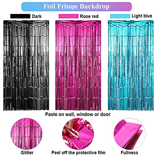 Skylety Music Birthday Party Decorations Includes Karaoke Rose Red Blue Black Tinsel Curtains Music Balloons Note Balloons for Theme Party Photo Backdrop - Image 4
