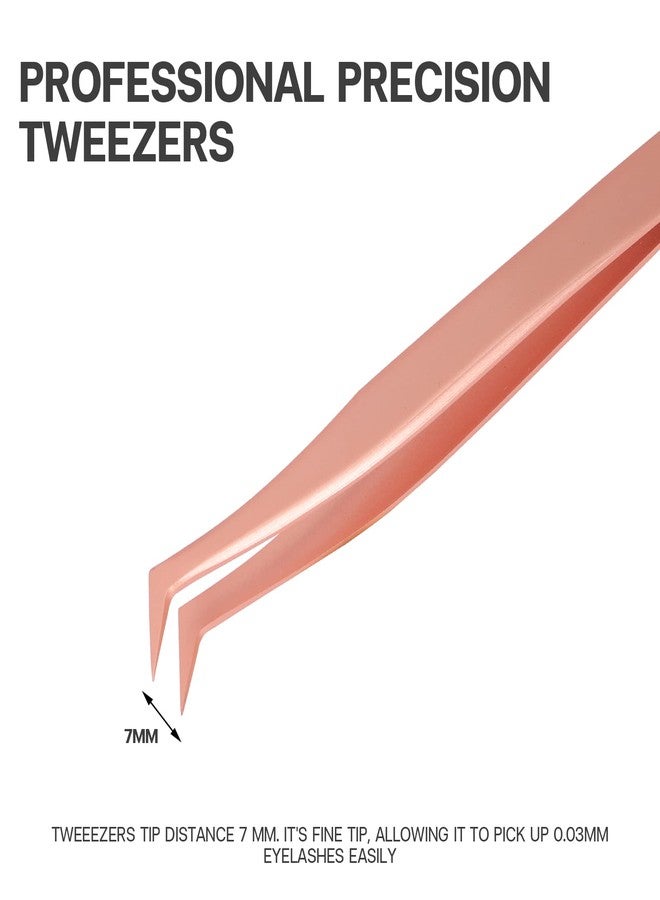 Pretty memory Volume Lash Tweezers,Stainless Steel Eyelash Extension Tweezers, Professional Precision Mega Curved Angled Tweezer, Rose Gold - Image 3